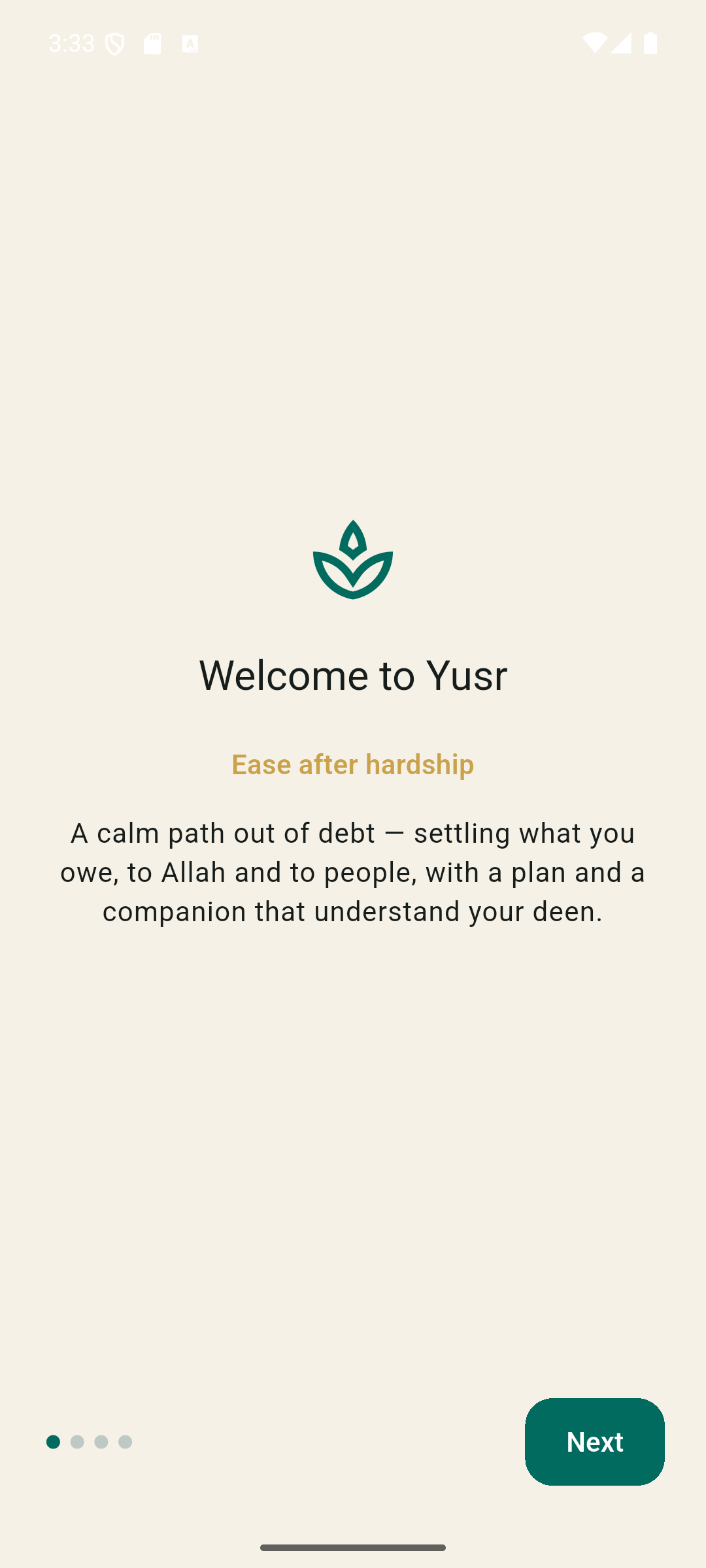 Welcome to Yusr onboarding screen